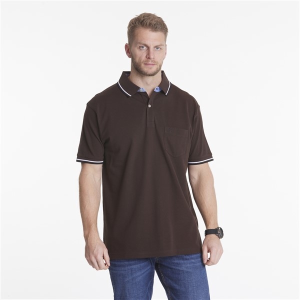 North 56°4 sportieve polo m. contrast kraag, brown