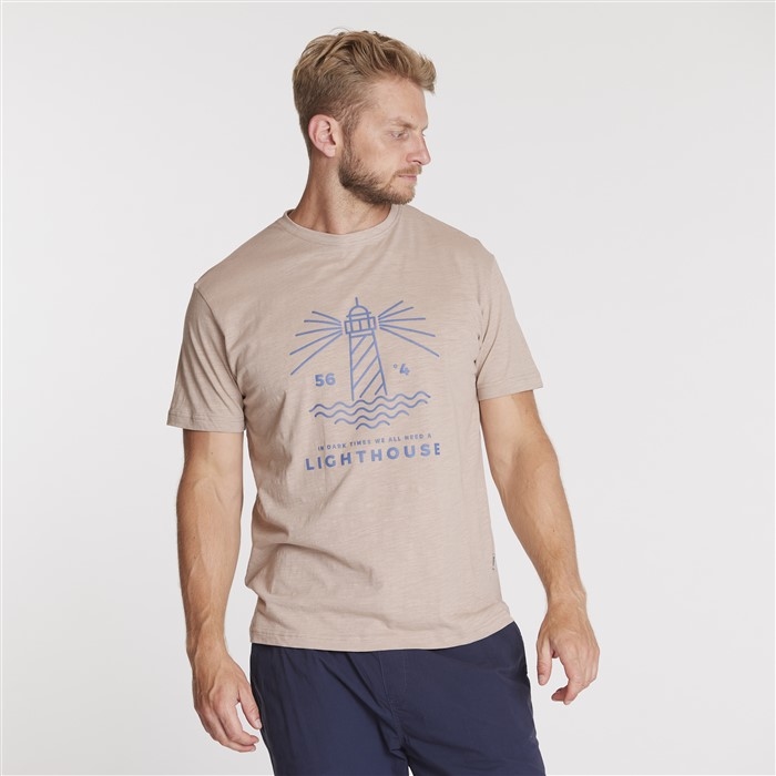 North 56°4 T-shirt print 'Vuurtoren', light sand