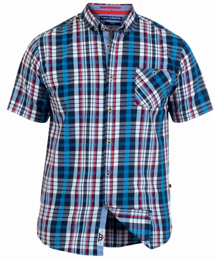 D555 overhemd STANLEY korte mouw geruit, blauw-wit-rood