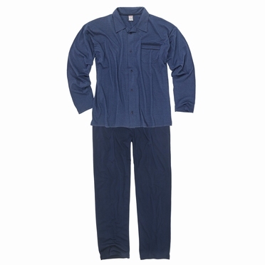 Doorknoop pyjama m. lange broek, blauw
