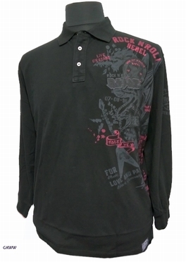 Kitaro Poloshirt lange mouw 'Rock Rebel', zwart