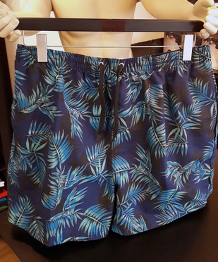 Zwemshort Leaves, navy-blauw