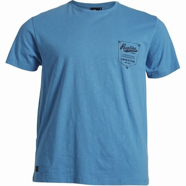 Replika Slub yarn t-shirt m. borduursel, blauw