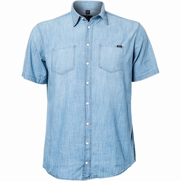 Replika chambray overhemd korte mouw, l.blauw