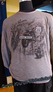 Kitaro t-shirt lange mouw 'Alpine Route', bruin grijs