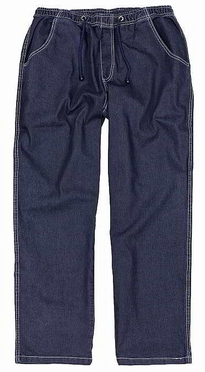 Jogging jeans m. stretch + elastisch boord, navy