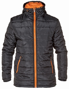 D555 gevoerde puffer winterjas m. capuchon, zwart