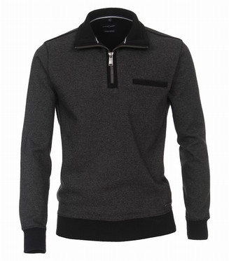 Casa Moda Sweatshirt m. rits en borstzakje, antraciet