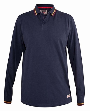 Polo piqué lange mouw m. contrast boord, navy