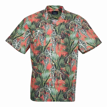 North 56°4 zomers shirt m. planten print, groen/oranje