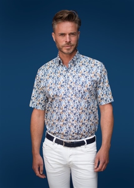 GCM overhemd m. stretch bloemenprint, wt-bl-khaki