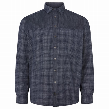 North 56°4 geruit overhemd m. rits + denim borst, blauw