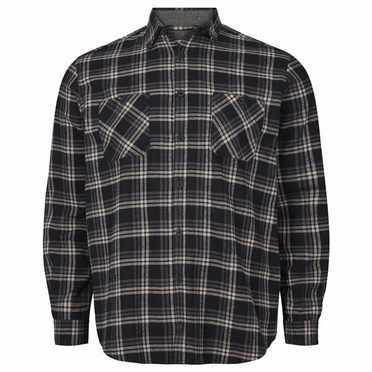 North 56Denim flanel overhemd m. borstzakjes, zwart geruit