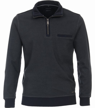 Casa Moda Sweatshirt m. rits en borstzakje, olijfgroen