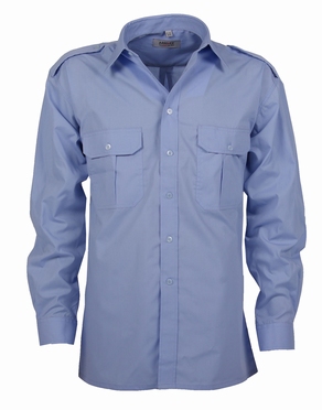 Pilotenhemd lange mouw, effen licht blauw