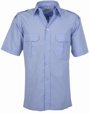 Pilotenhemd korte mouw, effen licht blauw