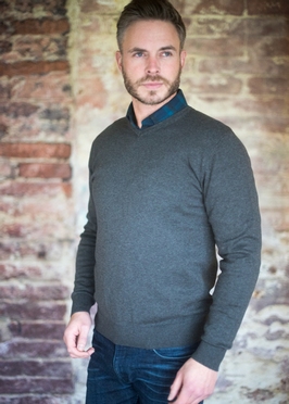 Meantime Jacquard pullover m. V-hals, antraciet