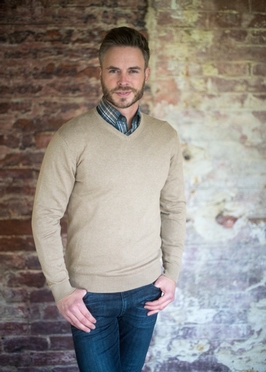 Meantime Jacquard pullover m. V-hals, sand
