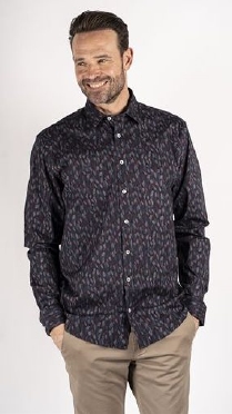 Pre End Casual overhemd m. stretch LM, navy bladprint