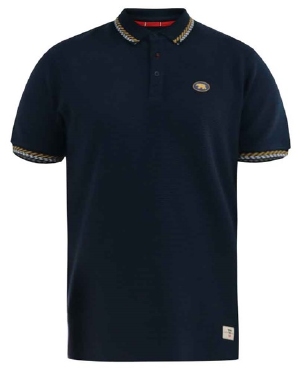 D555 Polo ribbel weefsel m. rand in kraag+mouw, navy