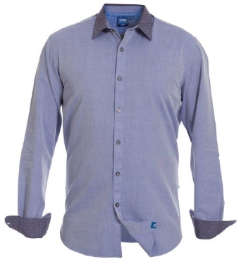 D555 Herringbone overhemd m. contrast boord, blauw