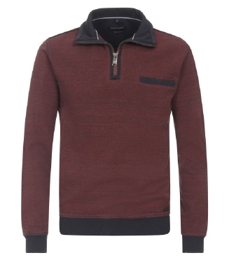 Casa Moda Sweatshirt m. rits en borstzakje, dark orange