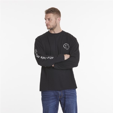 North 56Denim T-shirt LM "Smiley", zwart