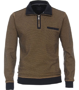 Casa Moda Sweatshirt m. rits en borstzakje, okergeel