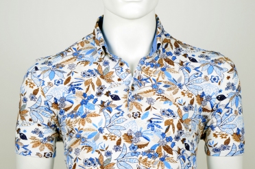 Eden Valley zomer polo m. stretch, creme-blauw blad