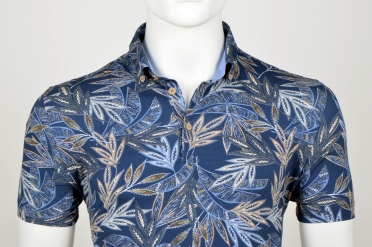 Eden Valley zomer polo m. stretch, blauwe bladeren