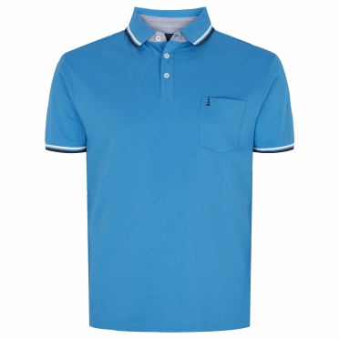 North 56°4 polo piquee m. stretch+contrast kraag, blauw