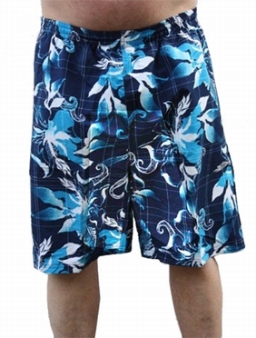 Zwemshort bloemengolf, aqua-blauw