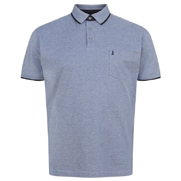 North 56°4 polo melée m. navy kraag, licht blauw