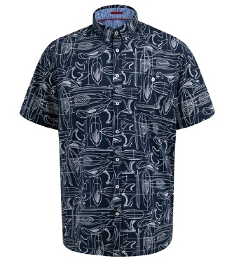 D555 Overhemd WORTHING korte mouw surfplank, navy