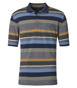Casa Moda zomer polo gestreept, blauw-grijs-groen