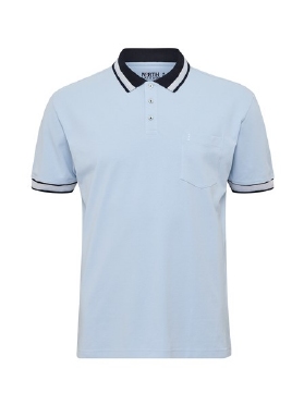 North polo piquee m. stretch+contrast kraag, L.blauw