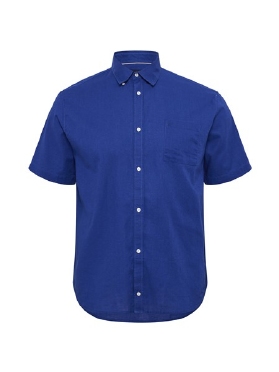 North shirt katoen/linnen, kobalt blauw