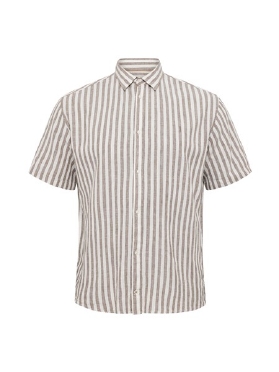 North shirt katoen/linnen gestreept, offwhite-sand