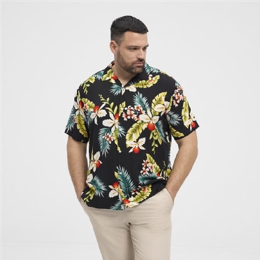 North Latitude zomers shirt m. planten print, zwart