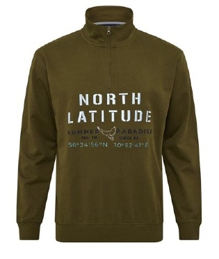 North Latitude sweatshirt m. print + rits, d.groen