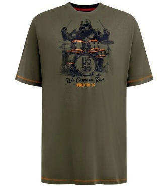 D555 T-shirt 'Drummende gorilla', donker khaki