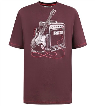 D555 T-shirt Guitar and Amp, donker rood