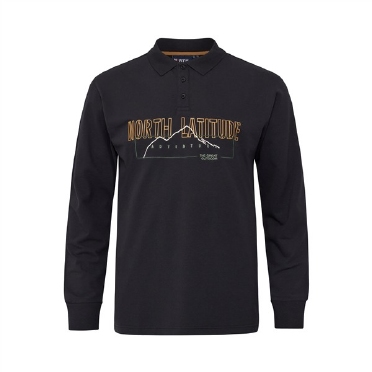 North Latitude polo pique LM superflex+print, zwart