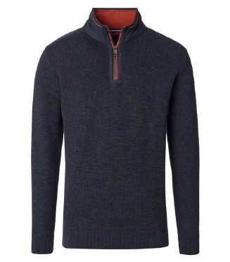 Casa Moda Trui m. kraag en ritsje, grijsblauw