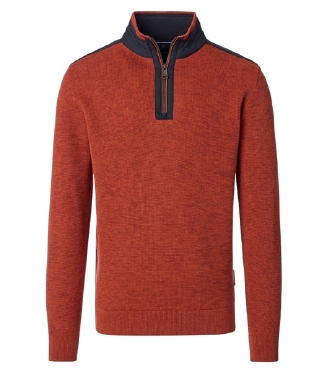 Casa Moda Trui m. kraag en ritsje, oranjebruin