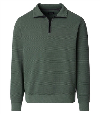 Casa Moda Sweatshirt m. rits in kraag, olijfgroen