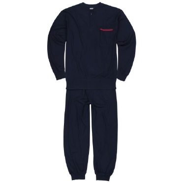 Pyjama m. lange broek en boordjes, effen navy