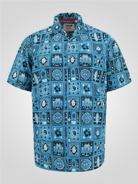 D555 Overhemd allover print CUBA korte mouw, petrol