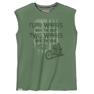 Redfield tanktop print 'Four Wheels', mosgroen