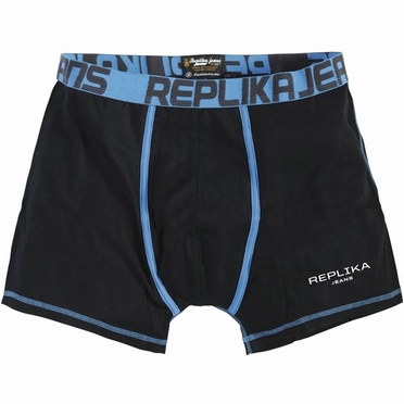 Replika boxershort m. stretch, zwart/blauw